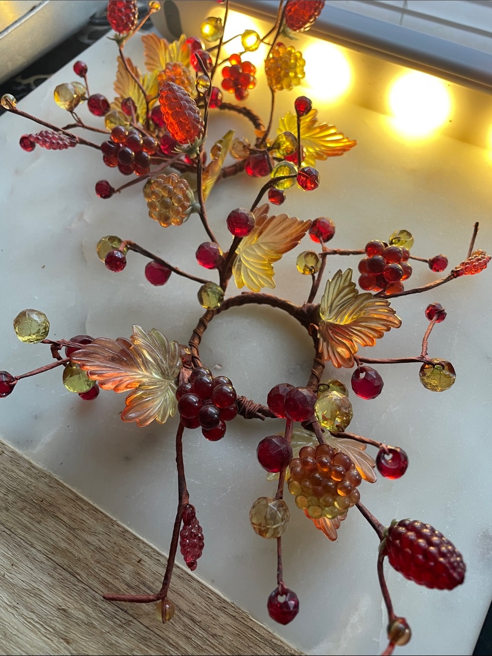 PartyLite Red and Amber Glass Berry Mini Wreath Accent Ring